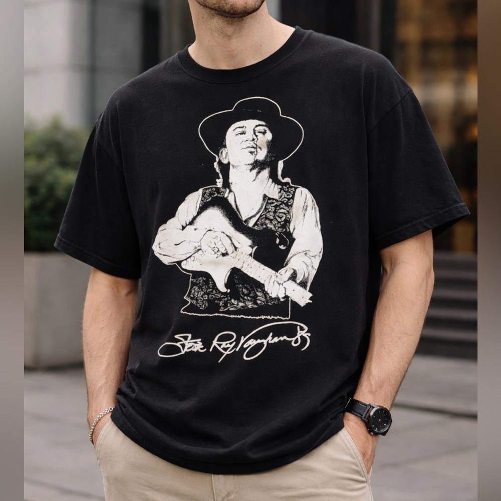 Vintage Stevie Ray Vaughan Anvil Black Graphic Concert Band T-Shirt Medium